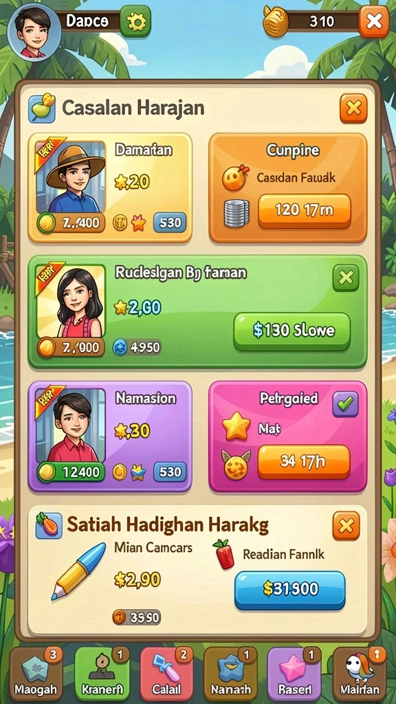 Karakter yang beragam dan unik untuk dipilih.